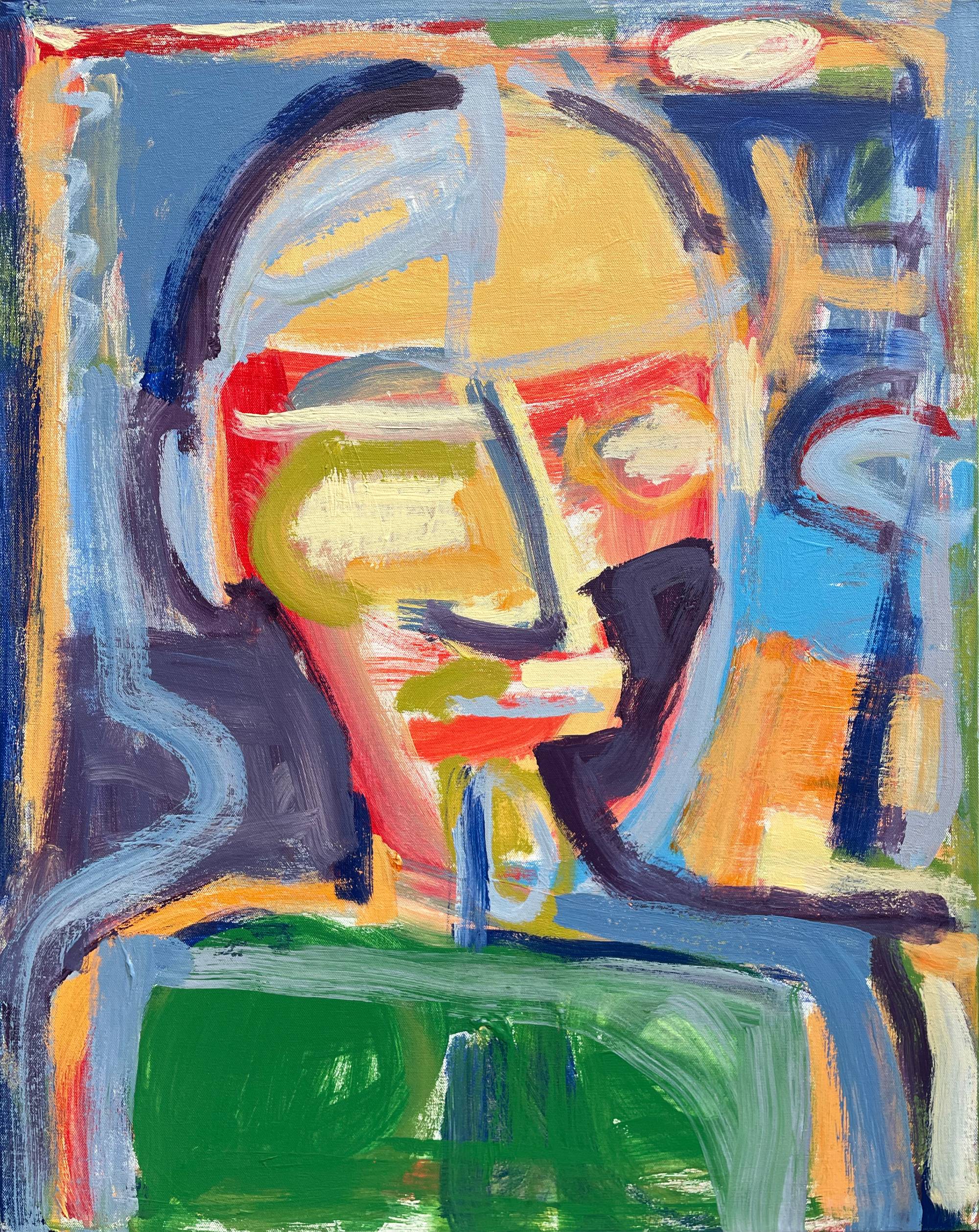 abstract painting of a head and shoulders in vibrant colors